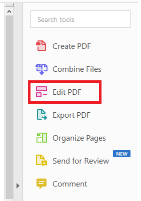 An image showing the menu to Edit PDF