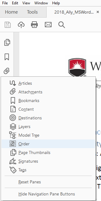 An image showing how to add the Order feature on the Nav Pane