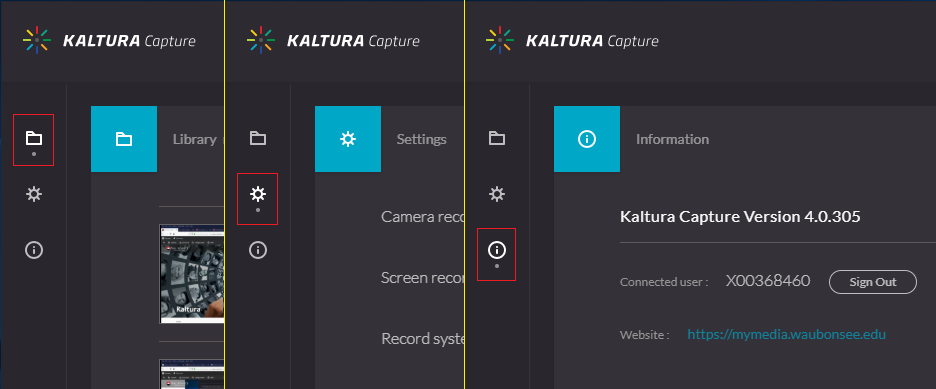 An image showing different options in Kaltura Capture Manager