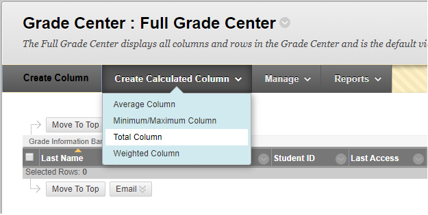 An image showing the Total Column under the Create Calculated Column tab