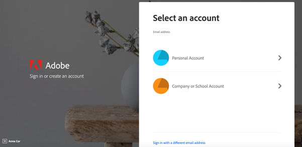 adobe select account option