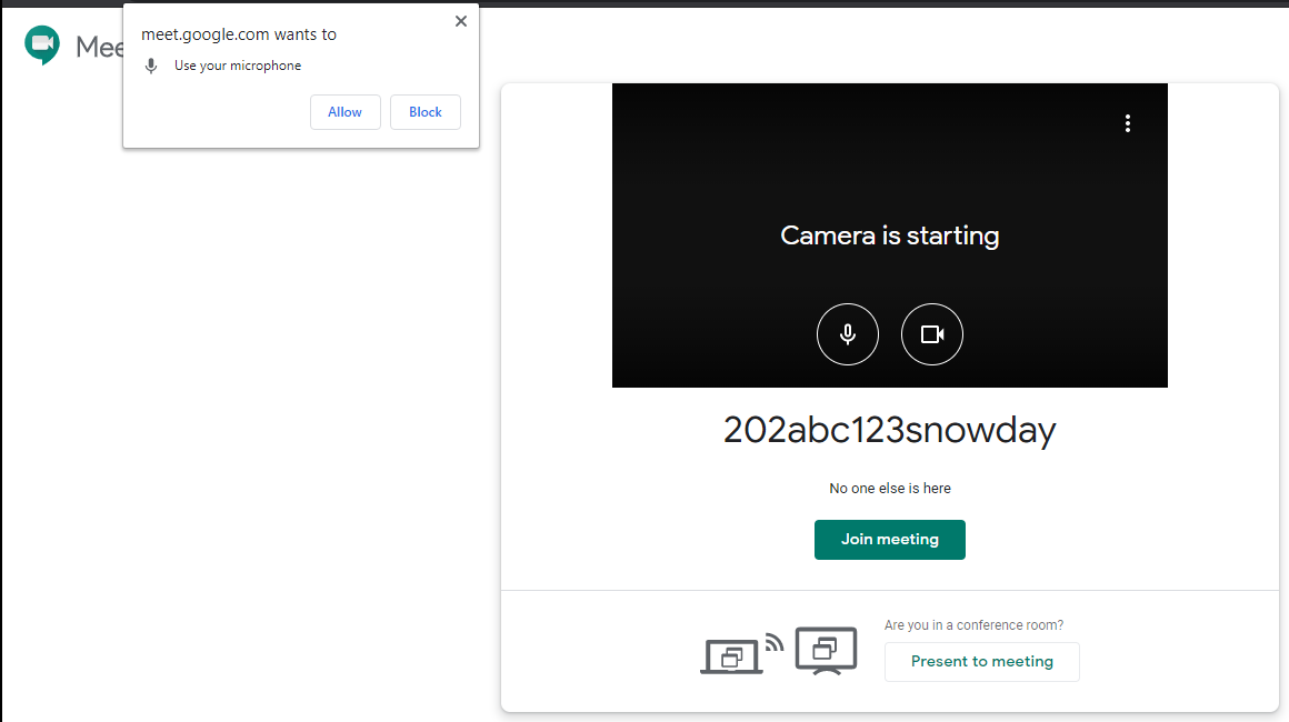 Allowing Google Meet to use the microphone and camera for the online meeting