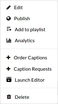 order caption menu in Kaltura