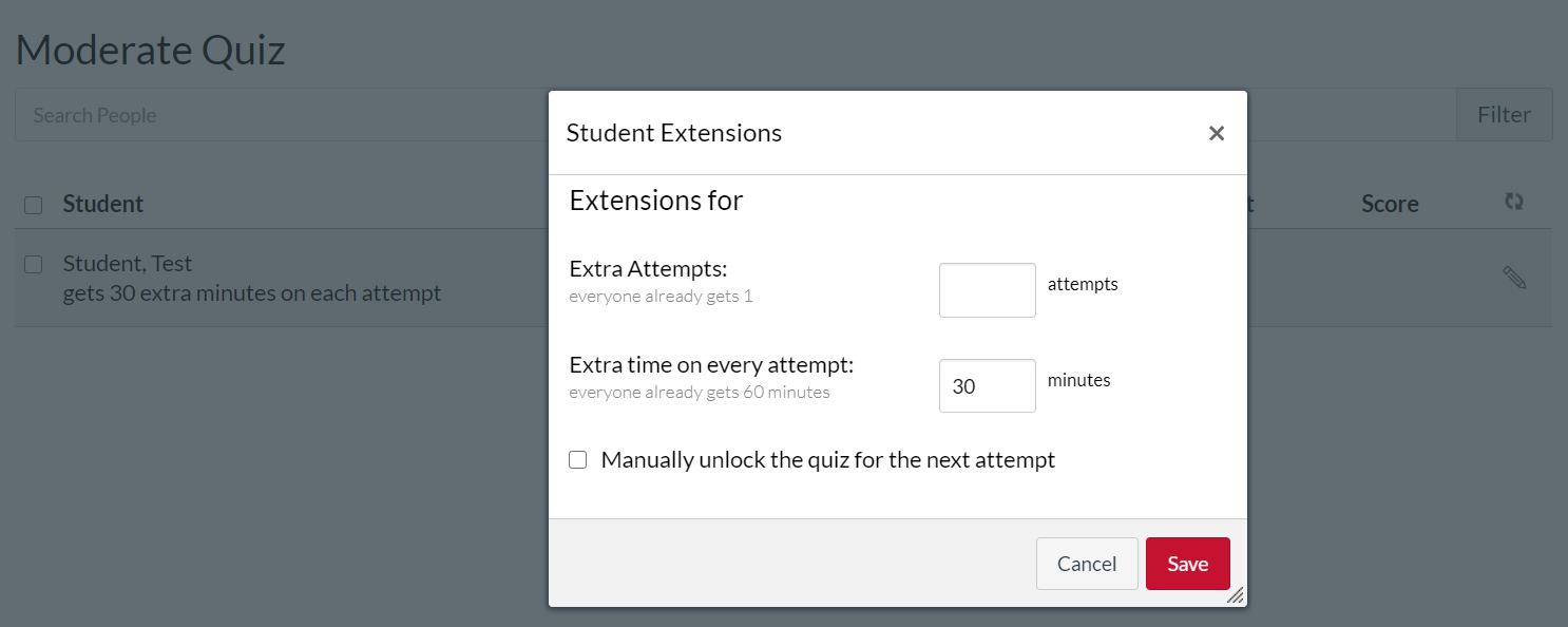 Add extra attempt or time for the student