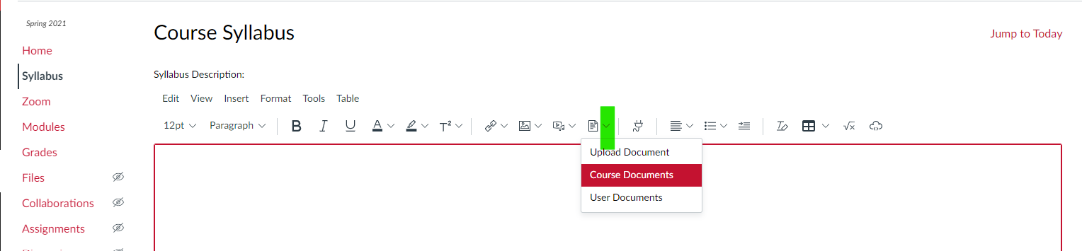 Click the down arrow and then Course Document