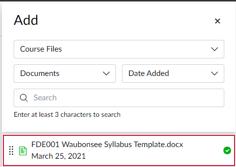 Select the file you uploaded from the list