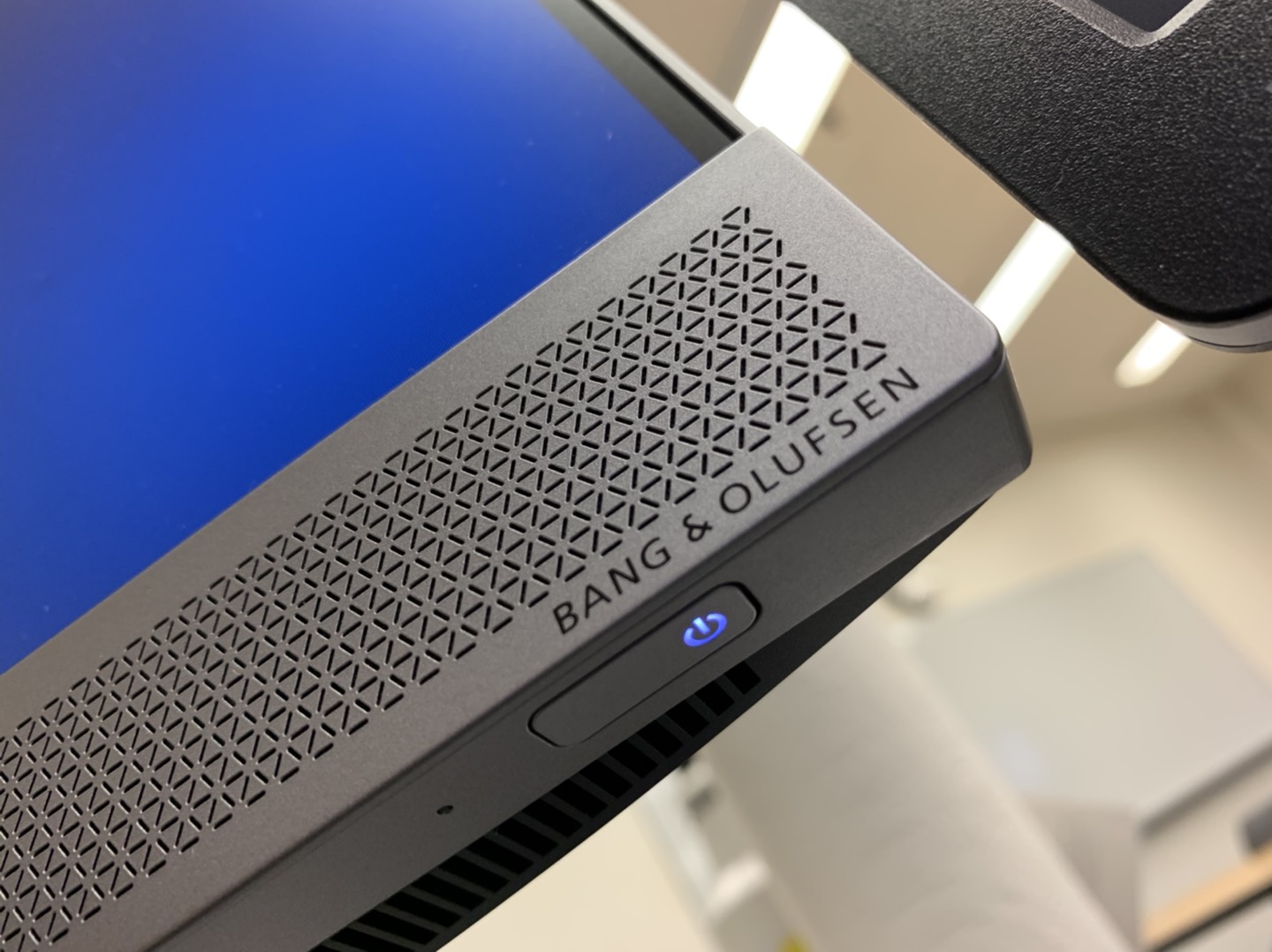 A view of the power button located on the bottom of the all-in-one Flex classroom computers.