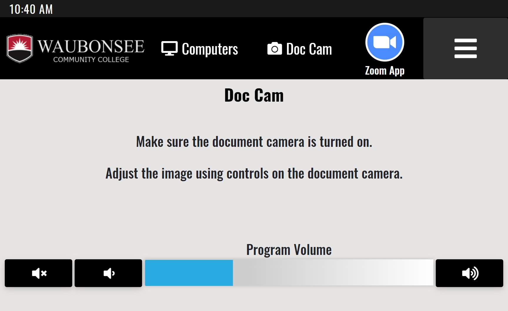 Crestron Control Panel-Document Camera Screen