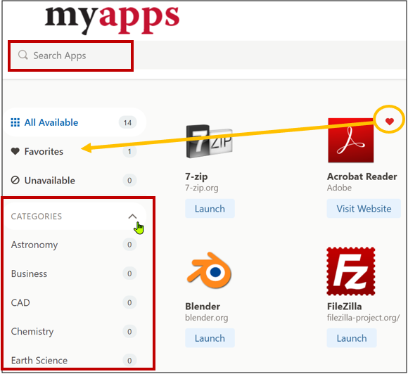 Screenshot of myapps launcher