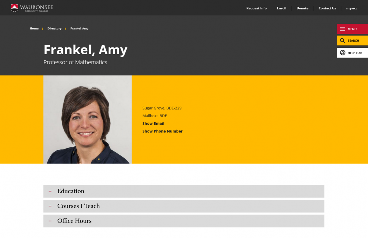 A screenshot of Amy Frankel's web page