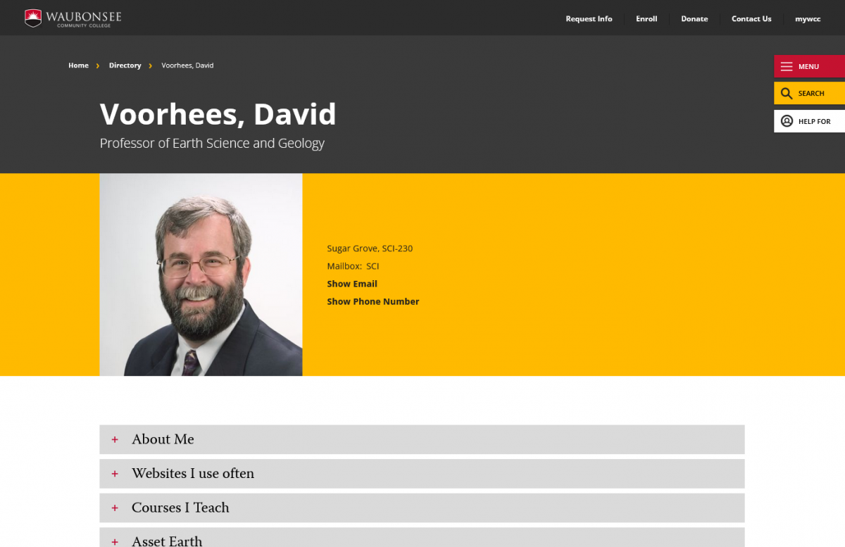 A screenshot of Dave Voorhees' web page