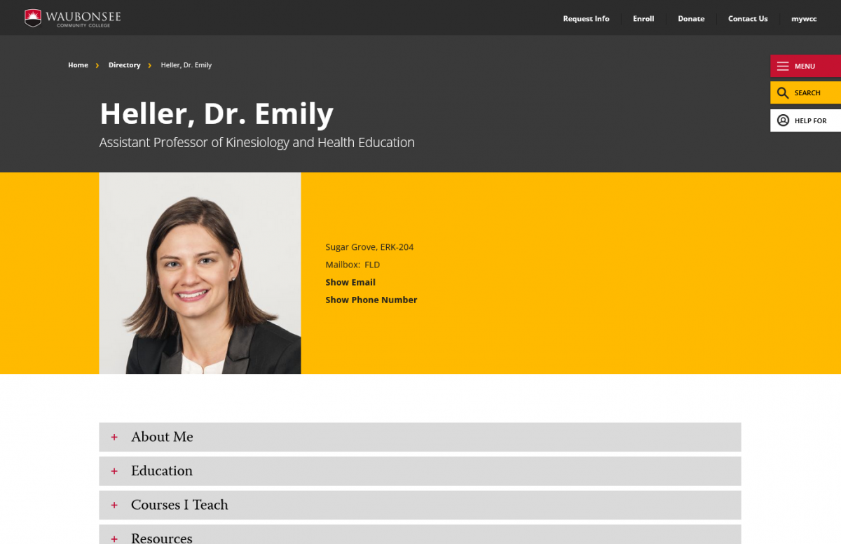 A screenshot of Emily Heller's web page