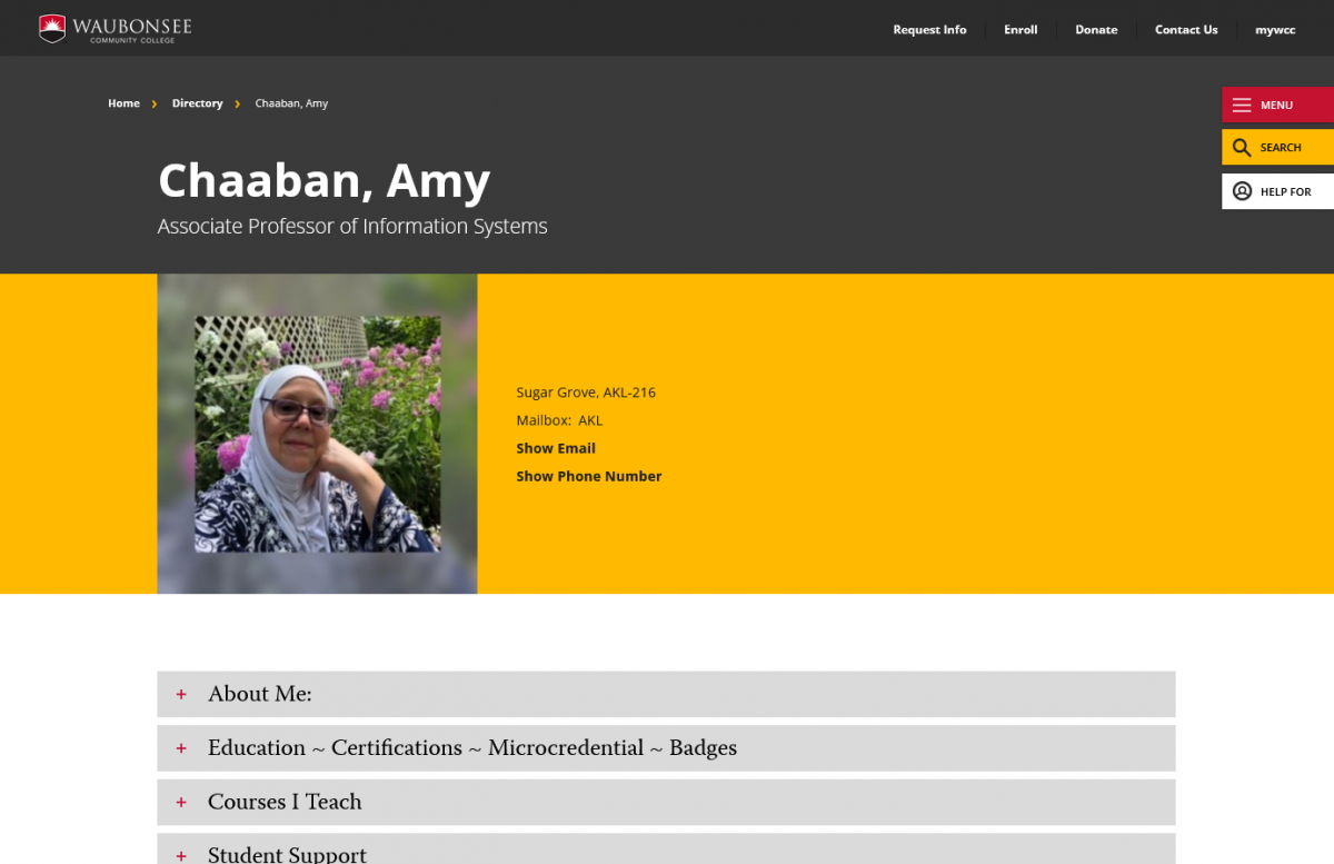 A screenshot of Amy Chaaban's web page