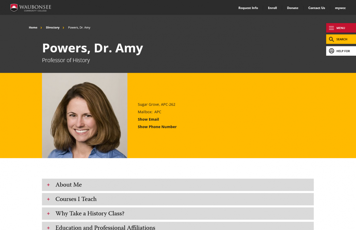 A screenshot of Amy Powers' web page