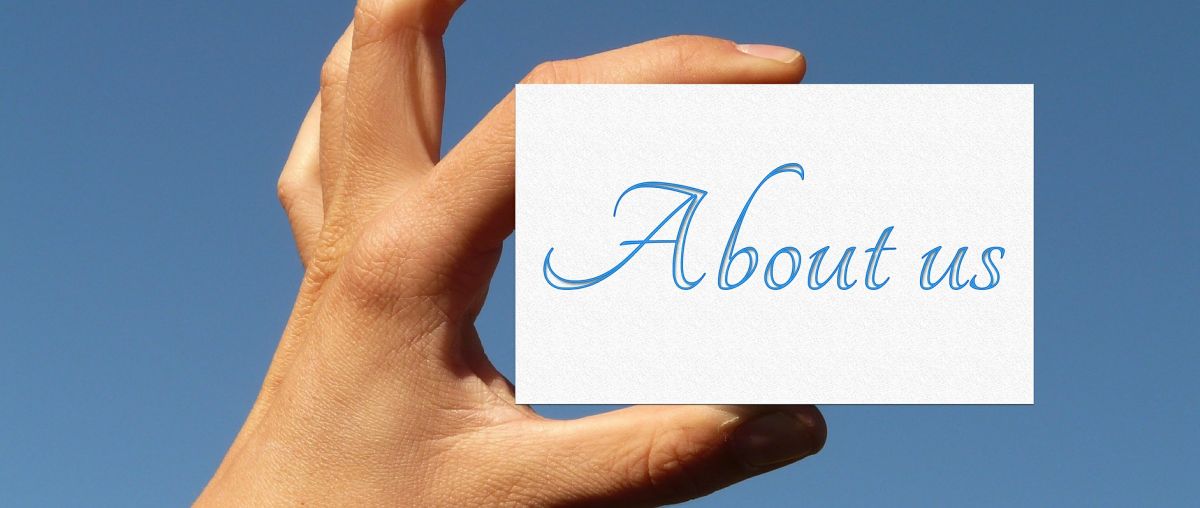 a business card that says 'about us'