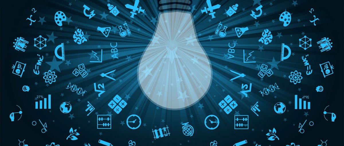 science related icons surrounding a bulb