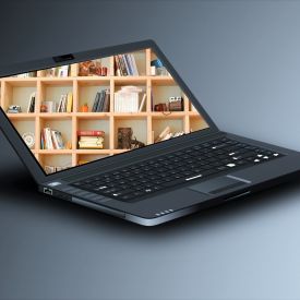 Textbooks displayed in a notebook