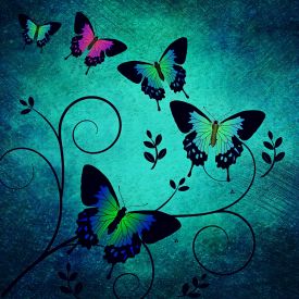 drawn butterflies floating up a vine