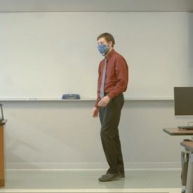An instructor is teaching in a Flex classroom