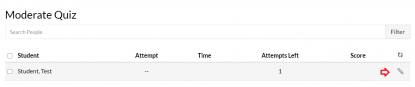 Edit the 'Moderate This Quiz' option for a specific student