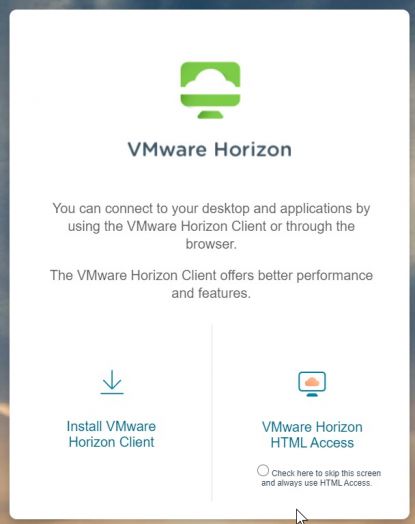VMWare Horizon Login Selection