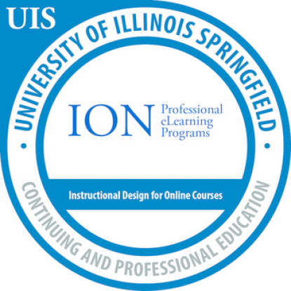 A blue UIS ION badge earned for Instructional Design for Online Course Development