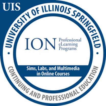 A round sims, labs, and multimedia UIS ION badge in blue