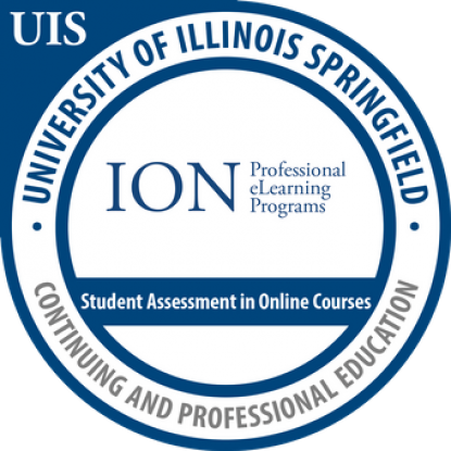 a blue UIS ION badge earned for student assessment in online courses