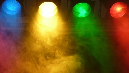 blue, yellow, green, and red spotlights